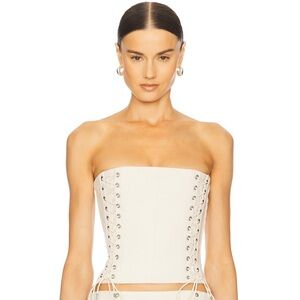 Strapless Lace-Up Corset Top in Off-White